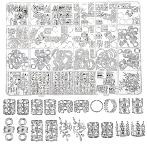 220Pcs Silver Hair Jewelry for Braids and Dreadlocks, Braid Charm...