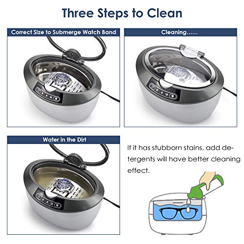 Life Basis Professional Ultrasonic Cleaner, 42KHz Sonic Cleaning Stainless Steel 750ML Automatic Timer Cleaner for Jewelry Glasses Rings Coins Watches Professional for Home (Grey White)