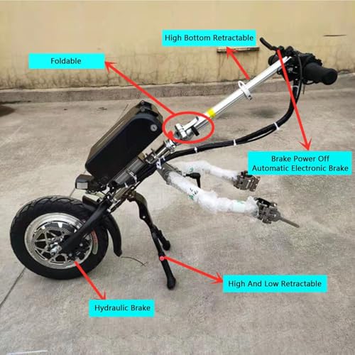 Attacco elettrico per sedia a rotelle, kit di conversione da 500 W, regolazione a 3 velocità, resistenza 65 km, ruote da 12 pollici, dispositivo di trazione per sedia a rotelle