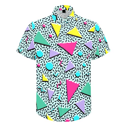 Artsadd 80s 90s Hawaiian Shirts for Men Funky Retro Button Down Shirt Funny Short Sleeve Christmas Vocation Beach Shirts L
