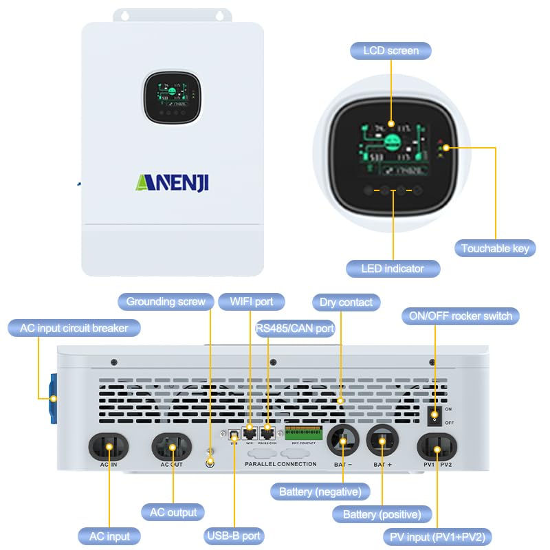 12000W Hybrid Wechselrichter All-in-One, Single-Phase und Three-Phase 48V DC zu 230V/400V AC, Mit Eingebautem 260A MPPT Solar Laderegler, Kompatibel für Bleisäure und Lithium Batterien
