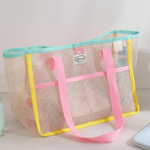 Large Mesh Bag Breathable Shoulder Bags Foldable Organized Spacious Interior Handbag For Poolside Gym Or Travel Use Foldable2
