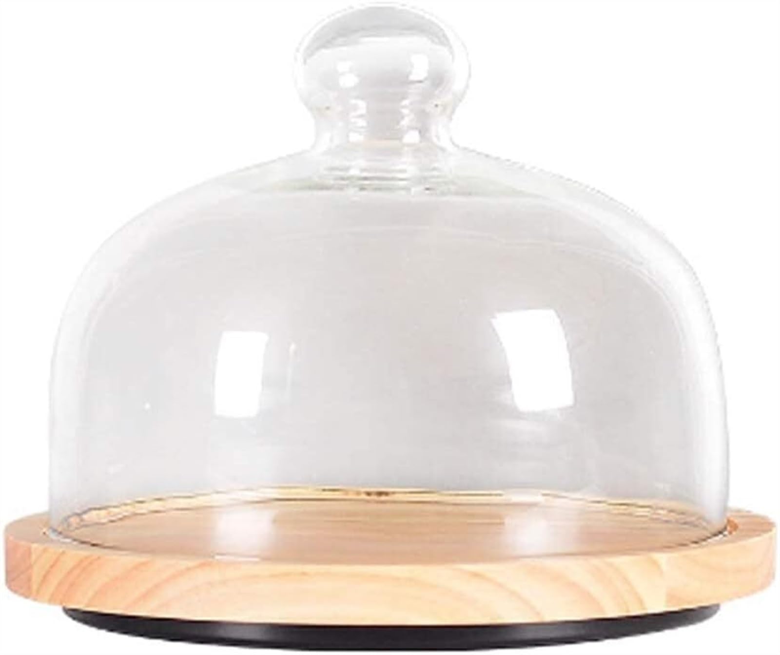 Assiette à gâteau rotative en bois et sa cloche de présentation en verre