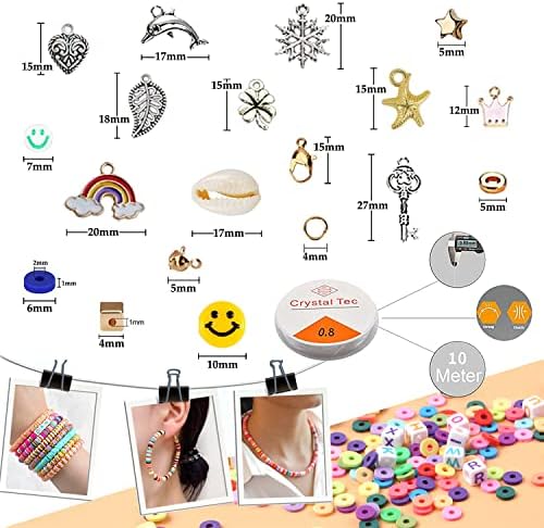 POTUANOT 5244 Pcs Clay Beads,6mm 24 Colors Flat Round Polymer Clay Heishi Beads,with Pendant Charms Kit and Elastic Strings,for Bracelet Making Kits Clay Beads