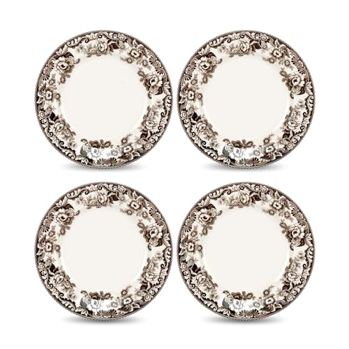 Spode Delamere Dinner Plates Set of 4 10.5 Inch Round Fine Earthenware Dish - Microwave Dishwasher Freezer & Warm Oven Safe - Elegant Serveware Ideal for Thanksgiving Meals - Made in England