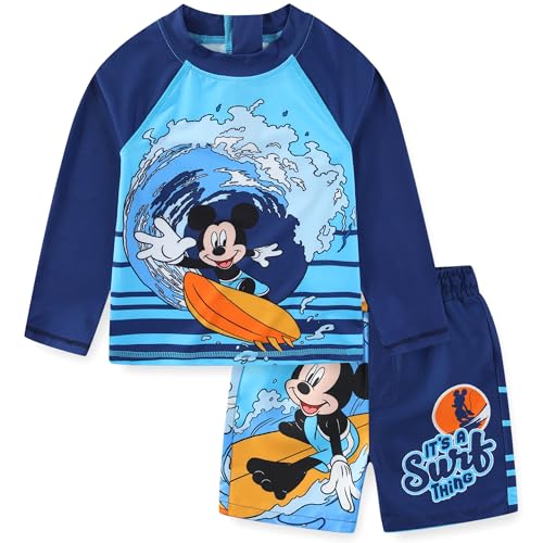 Disney Mickey Mouse Boys UPF 50+ Rash Guard and Swim Trunks Swimsuit for Infant, Toddler, and Big Kids