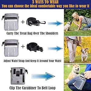 Dog treat pouch with built in poop bag dispenser and poop bagsdog training kit with dog leashdog clickerdog whistlecollapsible dog bowlideal for dog walking dog training grey   cucciolini doodles