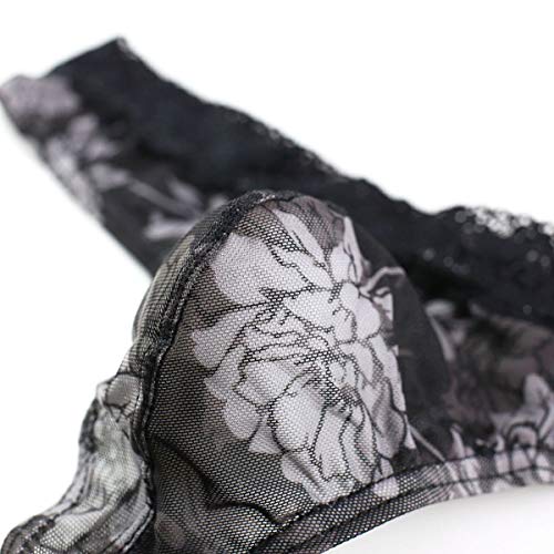 IBAKOM Men's Lingerie Lace Floral Print Sissy Thong Panty Mesh G-string Briefs Crossdress Underpants4
