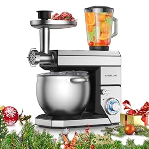 6-IN-1 Stand Mixer, 8.5 Qt. 1500W Multifunctional Electric Kitchen Mixer,With Dough Hook, Whisk, Beater, Meat Grinder, Blender, Splash Guard 9 Accessories for Most Home Cooks