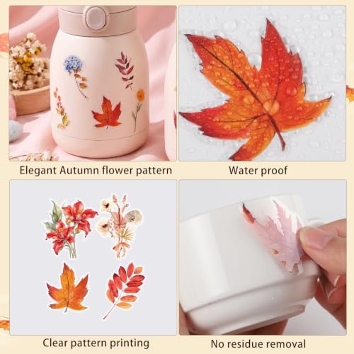 Image of 80 Pcs Fall Stickers Natural Autumn Flower Sticker for Scrapbook Supplies