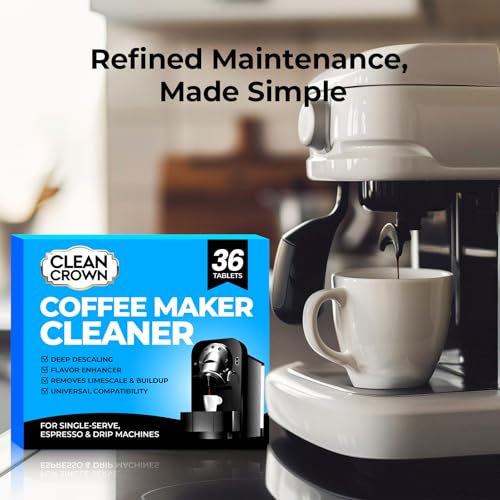 CleanCrown Coffee Maker Cleaner (36 Count), Cofee Maker Cleaner and Descaler, Coffee Machine Descalers, Espresso Machine Descaler Tabs for Brewer & Maker Cleaning, Compatible with Most Brands