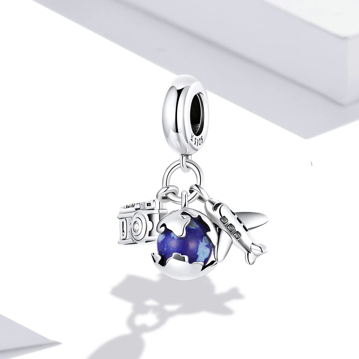 925 Sterling 3 w jednym zestawie akcesoriów samolot Miłość wisiorki Aparat Przechwytywanie życia koraliki z amuletami Kula Świata Biżuteria DIY zawieszka do bransoletki i naszyjnika