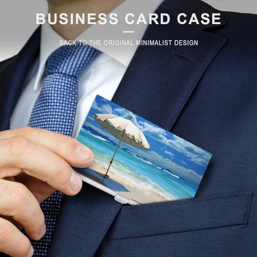 Slim Metal Business Card Holder - Umbrella on Beach Aluminum Alloy Card Case with Buckle Closure, Holds 20 Cards & Cash, Professional Credit Card Size ID Holder for Men Women Gift3