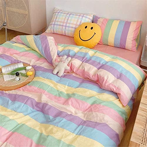 Lurson Rainbow Stripes Duvet Cover Set Twin Size Children Kids Cute Bedding Set Colorful Stripes Microfiber Comforter Quilt Cover For Girls Boys With Pillowcase Conner Tie Zipper Closure (Twin, 2Pcs) #TOP2