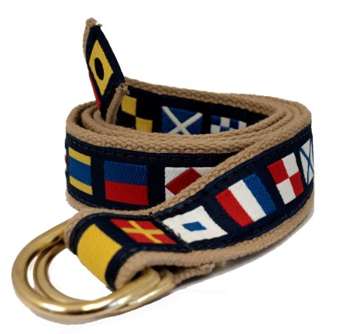 Skippers D-Ring Nautical Code Flags Belt, Khaki Webbing, Brass D-Ring