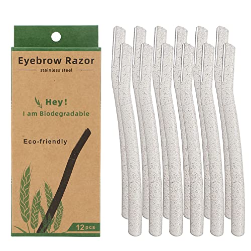 Biodegradable Eyebrow Razors Facial Hair Remover Shaver Trimmer Shaper Dermaplaning Tool 12 pcs Natural Color