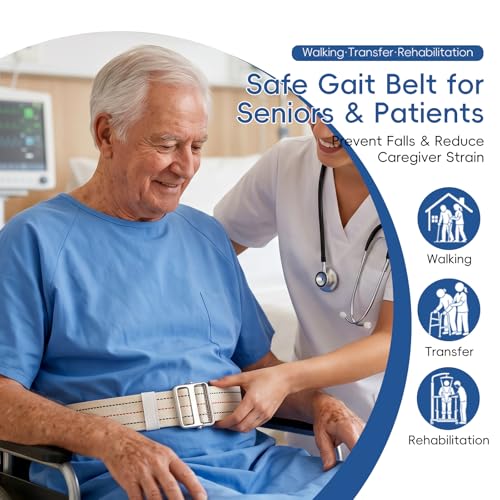 Image of Gait Belt for Seniors 63 Inch with Sturdy Metal Buckle - Adjustable Physical Therapy Strap Transfer & Walking Assist Belt Safety Belt for Elderly Disabled Caregivers, Nurses, Physical Therapists