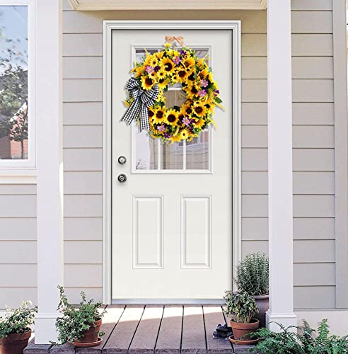 Wezeho 18" Artificial Sunflower Wreath For Front Door, Handmade Slik Flower Wreath With Hook And Bow, Spring And Summer Door Wreath For Home Party Festival Wedding Decor #TOP2