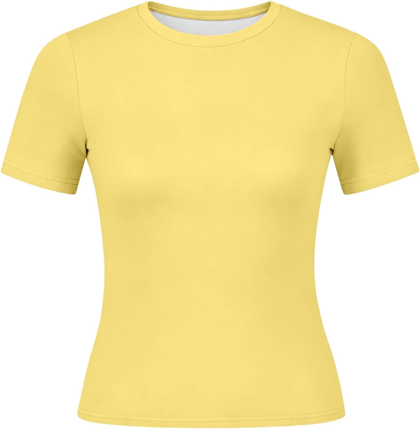 Women's Short Sleeve Crop Tops Soft Stretchy Basic Tees Slim Fit Crewneck Casual Summer Blouse Solid Color T-Shirts
