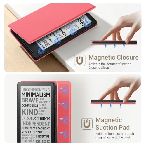 Image of CoBak Magnetic Case for XTEINK X3 eBook Reader, 3.7 inch Ultra-Lightweight PU Leather Cover(Rose Red)