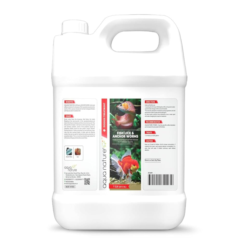 AquaNature Fish Lice & Anchor Worms Treats External Parasitical Fish Infection for Freshwater Aquarium. (1Ltr)