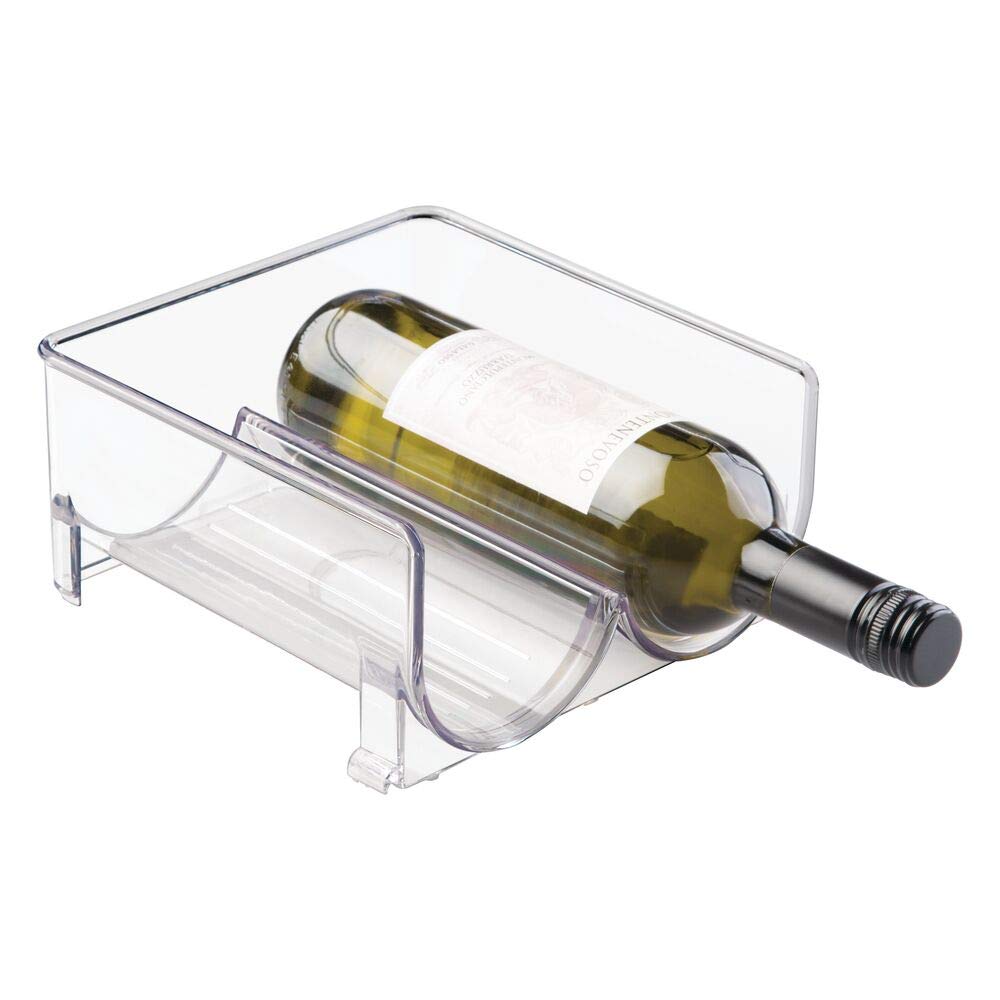 mDesign (2 Bottle Wine Holder) - Plastic Free-Standing Water Bottle and Wine Rack Storage Organiser for Kitchen Countertops, Table Top, Pantry, Fridge - Stackable, Holds 2 Bottles - Clear