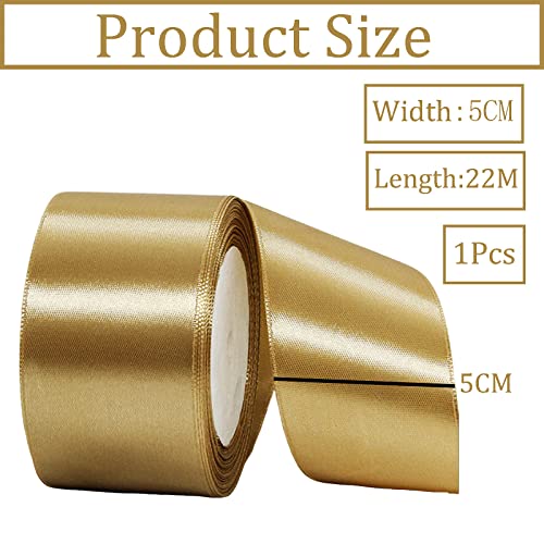 50mm Wide Thick Champagne Gold Ribbon for Gift Wrapping,22m 2Inch Large Fabric Satin Ribbon Gold Bow for Gift Wrapping,Ribbons for Crafting,Bouquets,Wedding Car,Presents,Cake,Christmas Decorations - Image 2