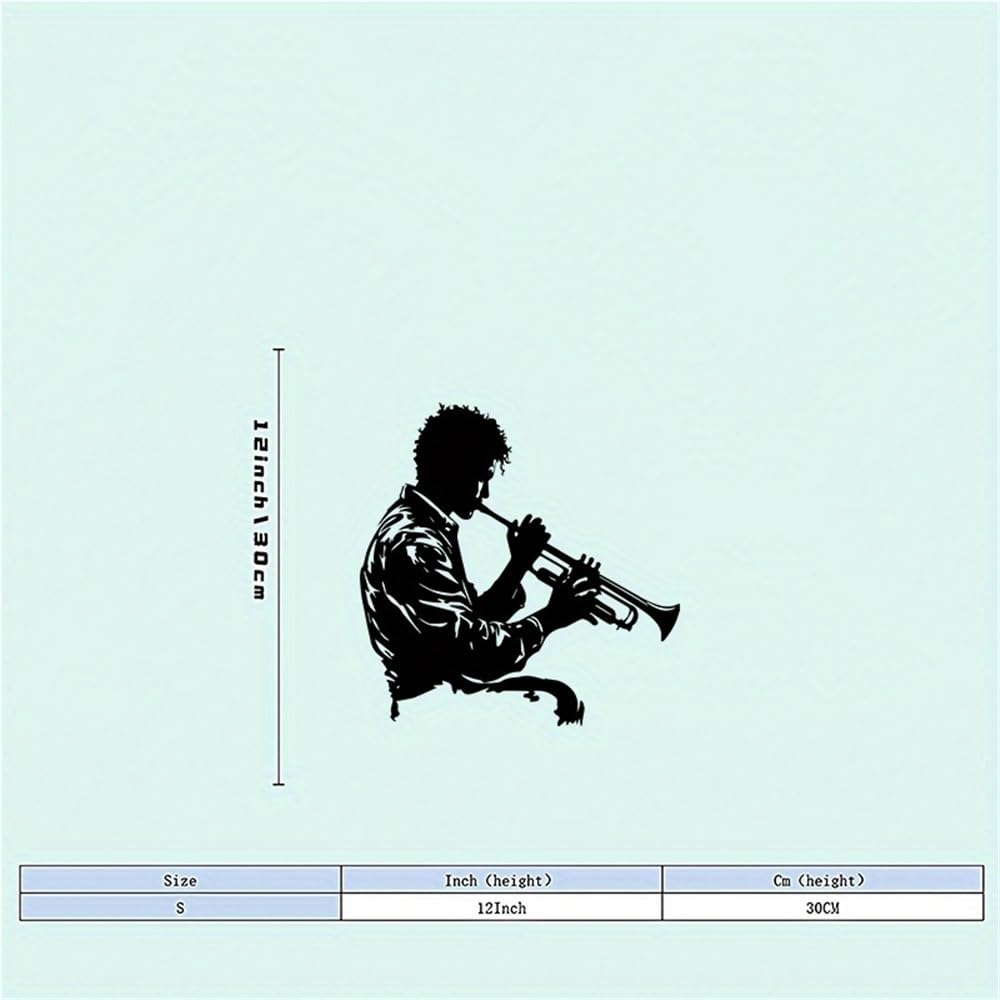 Scultura da parete moderna e minimalista in metallo raffigurante un musicista jazz in stile Art Déco, ideale per casa, soggiorno, studio di registrazione e per gli amanti della musica (50 cm/20 p