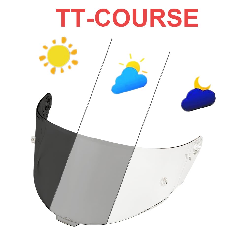 ANSUNDA Photochromic Helmet Visor Shield for TT-COURSE,UV Protection Motorcycle Helmet Visor Compatible with KYT TT-COURSE (Photochromic Clear)