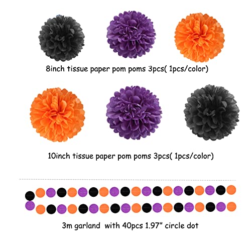 Image of Black Purple Orange Halloween Party-Decorations - 23pcs Tissue Pom Poms Streamers,Tassel Garland Banner,Graduation 2026 Birthday Wedding Baby Bridal Shower Decor Bunting Lasting Surprise