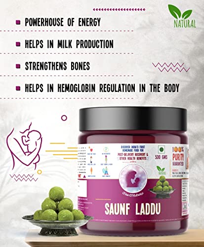 Image of Maa Mitahara Post Pregnancy Laddu with Saunf | Traditional Herbal Laddu for New Mothers | Digestive Support & Postnatal Nourishment | Handmade Nutritional Sweet (200g, Sauf)