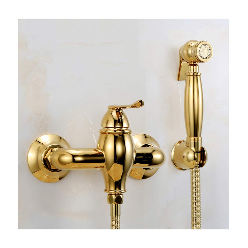 Spruzzatore per bidet con acqua fredda e calda, in ottone, portatile, per doccia, doccia, bidet, rubinetto per l'igiene personale, bagno per animali domestici, titanio oro