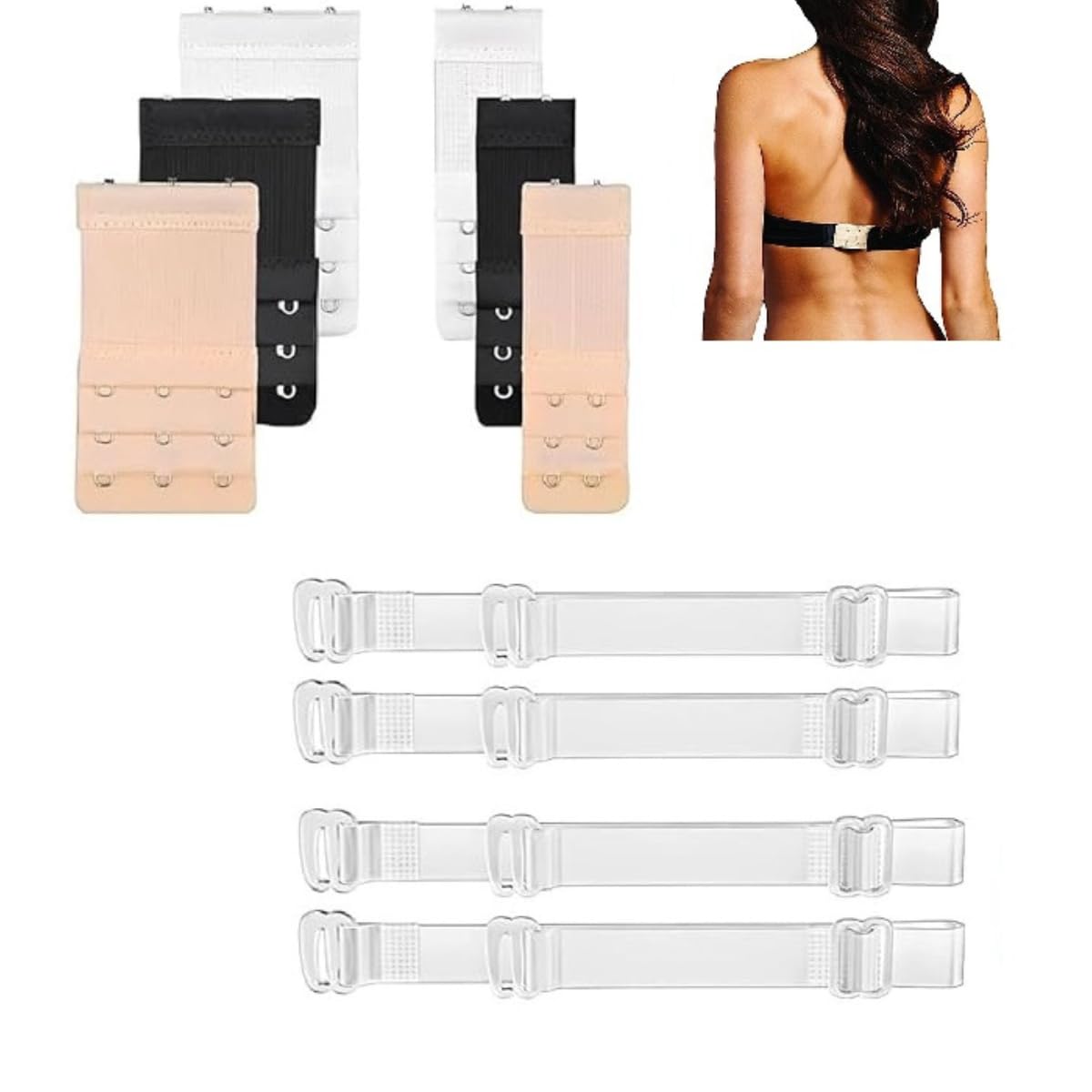6pcs Bra Hook Extender + 2 Pair Reusable Adhesive Adjustable Bra Strap Soft Transparent for Woman-image-29