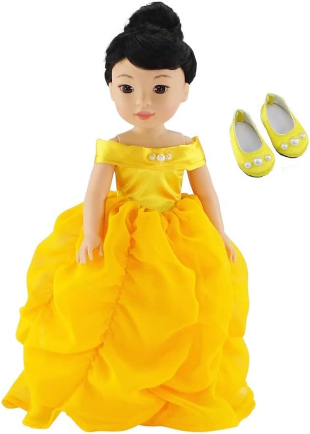 Emily Rose 14 Inch Doll Clothes - 5 PC 14" Doll Princess Costume Dress Ball Gown with Matching Gloves Doll Shoes Accessories! | Compatible with 14" Hard-Bodied Wellie Wishers Dolls