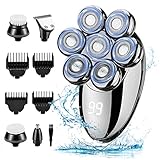  Afeitadora Electrica Hombre, 5 In 1 Afeitadora Cabeza Hombre, con 7 Cabezas Rotativa Máquina de Afeitar Impermeable en Seco y Húmedo USB Recargable con Pantalla LED, Máquina de Afeitar Hombre