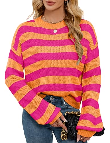 Image of Libsorge Womens Oversized Lightweight Cute Striped Cropped Sweater Spring 2025 Knitted Crew Neck Thin Crop Pullover Tops