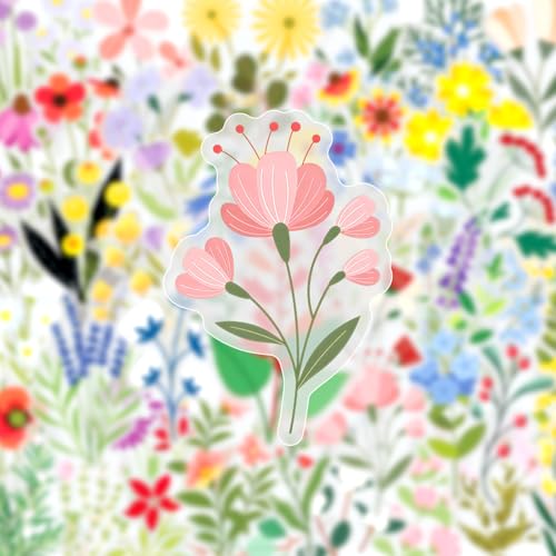 Image of 50PCS Transparent Flora Scrapbook Stickers, Flower-F | Vintage Aesthetic Flowers, Vinyl Waterproof, For Scrapbooks Travel Journal, For Water Bottles Laptop Phone