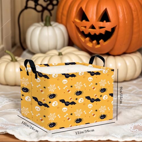 Image of Halloween Basket Gift Cute Pumpkin Ghost Parties Decor Kid Trick or Treat Basket for Boys and Girls Rectangular Storage Bin Box (Bat Spider)