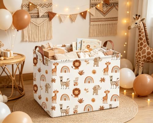 Image of Rectangular Animals Baskets,Storage Bins with Handles for Room Decor,Book Storage Bin,Shelf Basket(Boho animals)
