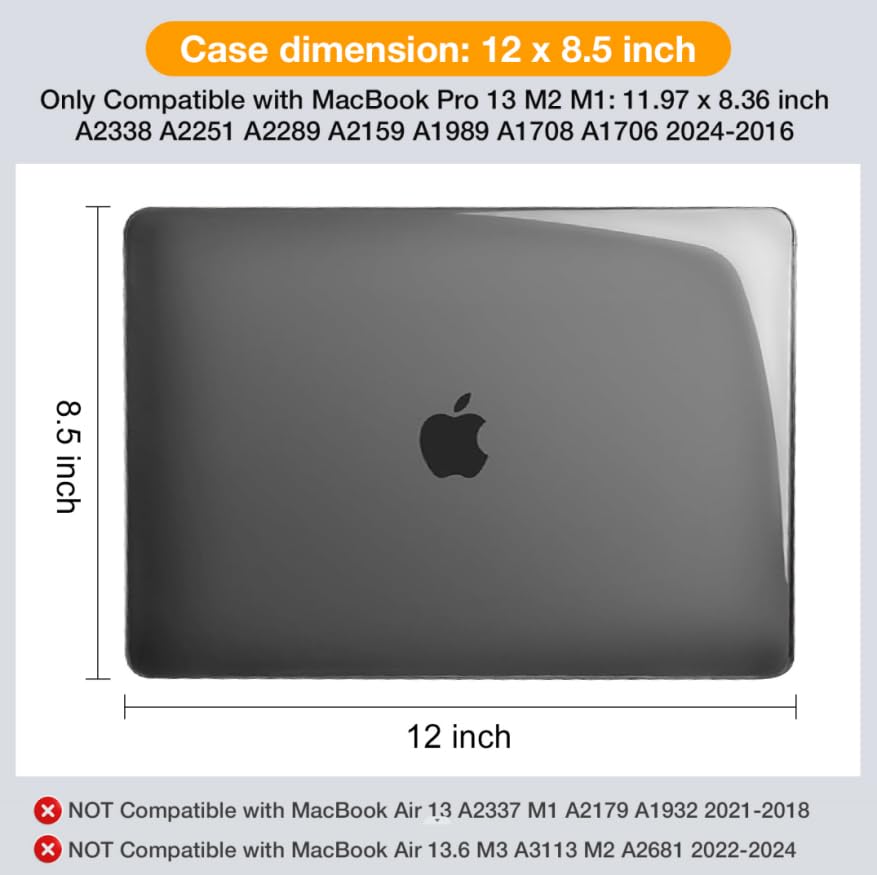 Image of MOSISO Compatible with MacBook Pro 13 inch Case M2 2025, 2024, 2023, 2022-2016 A2338 M1 A2251 A2289 A2159 A1989 A1708 A1706, Plastic Hard Shell&Keyboard Cover&Screen Film&Storage Bag, Crystal Black