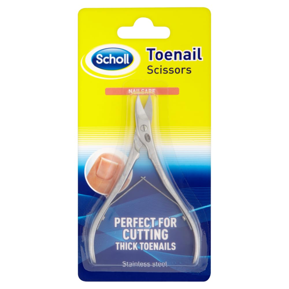 Scholl Nail Care Toe Nail Scissors - Heavy Duty Stainless Steel Nail Clippers and Cutter for Thick Nails, Precision Toenail and Fingernail Trimming Tool, Dual-Action Pedicure Tool, Durable, 1 Unit