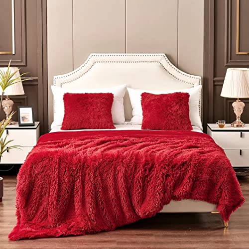 YUSOKI Red Queen Faux Fur Blanket,2 Layers,90"x90" Without Pillows Big Soft Plush Fuzzy Large Warm Fluffy Throw Blanket for Bed