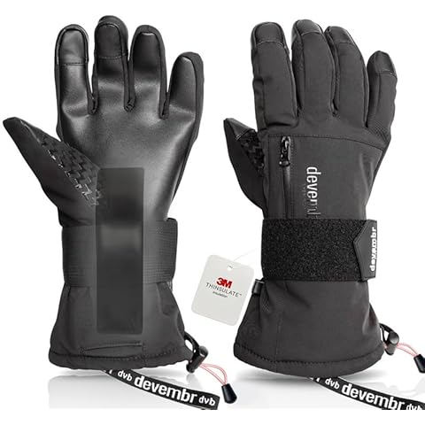 devembr Snowboarding Gloves with Wrist Guards, Ski Gloves Touchscreen, Black, M Cover