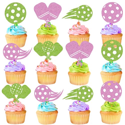 24pcs Pickleball Birthday Cupcake Toppers Pickleball Party Decorations Cupcake Toppers for Pickleball Birthday Decorations Party