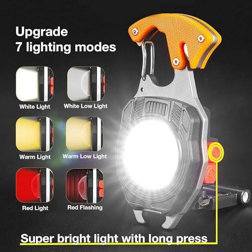 Image of Keychain LED Flashlights, Rechargeable Flashlights with Lighter, Whistles, Screwdriver, Bottle Opener, Magnet Base 800 Lumens COB Light Mode Portable Emergency Light (Model 1)