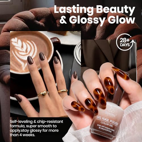 Image of Beetles Jelly Brown Gel Nail Polish - Morning Mocha 15ML Tortoise Gel Nail Polish Sheer Translucent Nail Polish Soak Off UV French Nail Art Salon DIY at Home Manicure Gift for Women