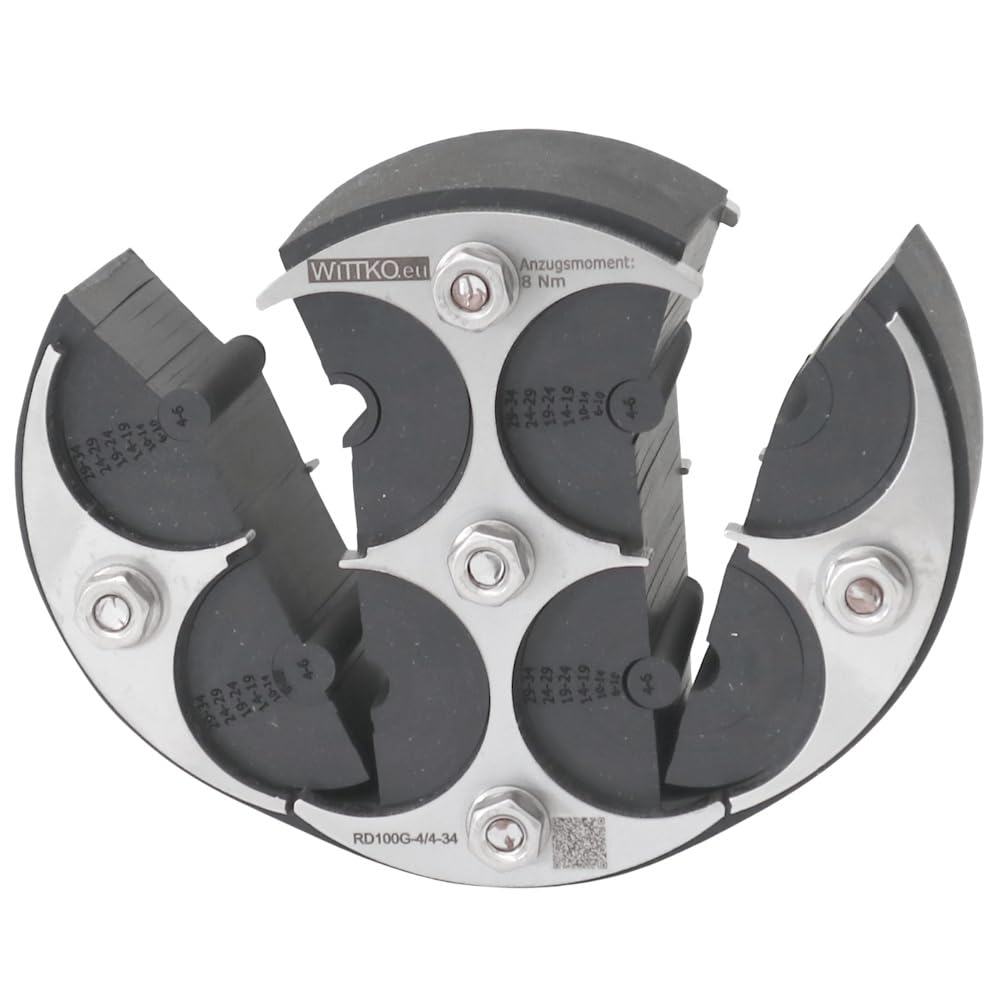 WITTKOWARE DN100 Mauerdurchführung geteilt 4-Fach 4-34mm | Ringraumdichtung klappbar | V2A Edelstahl & EPDM 40mm | Druckdicht 2,5 bar