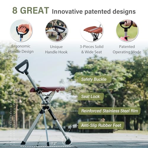 STEP2GOLD Ta-Da Chair Series 2- Portable Walking Stick, Cane with Seat, Foldable Chair, Hiking Stick, for Camping, Hiking, Lightweight Aluminum, Easy Carry, Anti-Slip