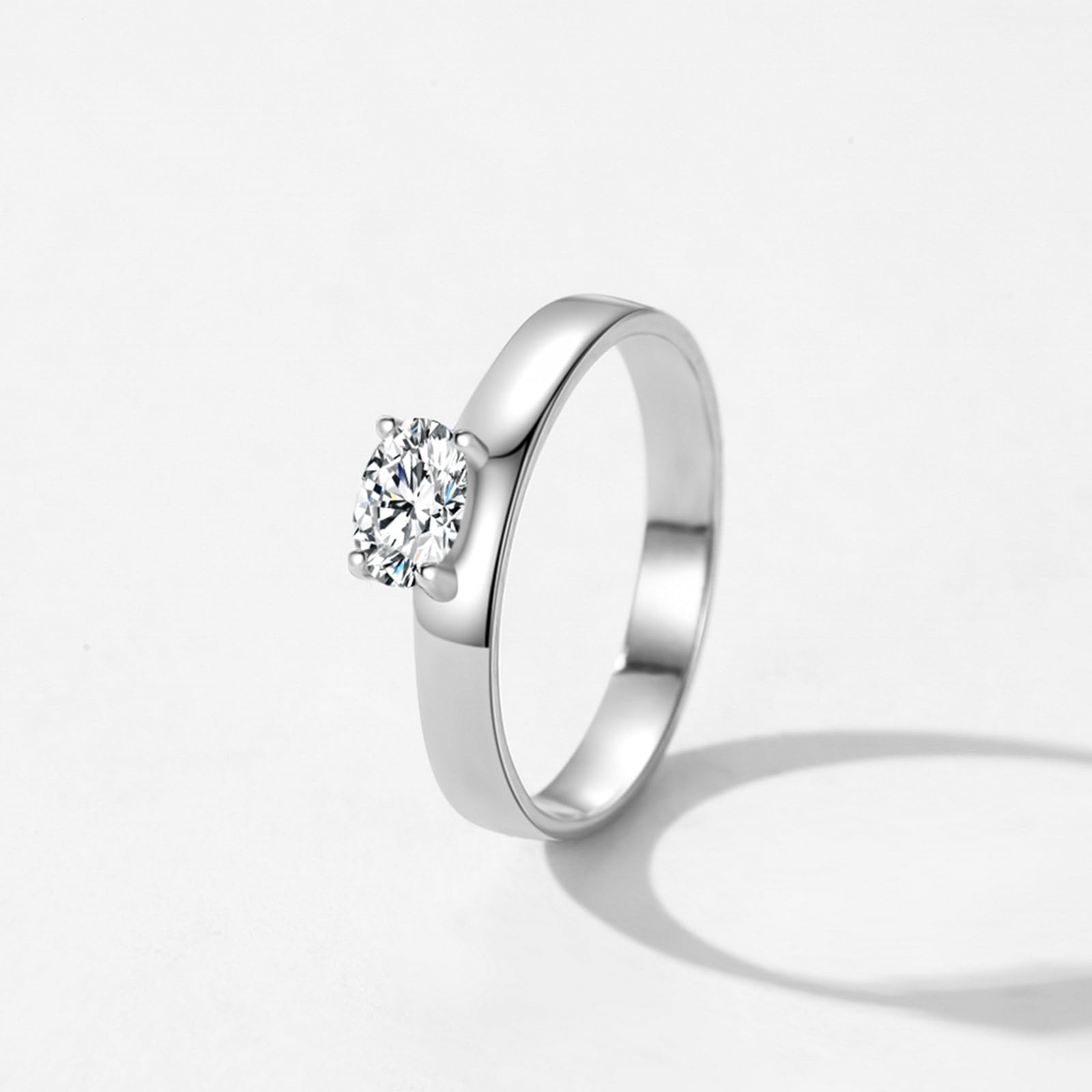 Anillo de oro blanco, diamante cultivado en laboratorio de 0,5 quilates, anillos de compromiso, anillos de oro auténtico, alianzas solitarias para mujer