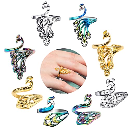 GYGYL 8 Pcs Adjustable Knitting Loop Crochet Loop Ring, Knitting Accessories, Hand-Made Silver-Plated Copper Rings, Faster Crocheting for Mother Grandma Thanksgiving Presents-Colorful Style 1